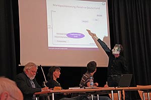 Prof. Spiller mit Eckehard Niemann AbL, Reinhild Benning BUND und Mahi Klosterhalfen ASS von links nach rechts